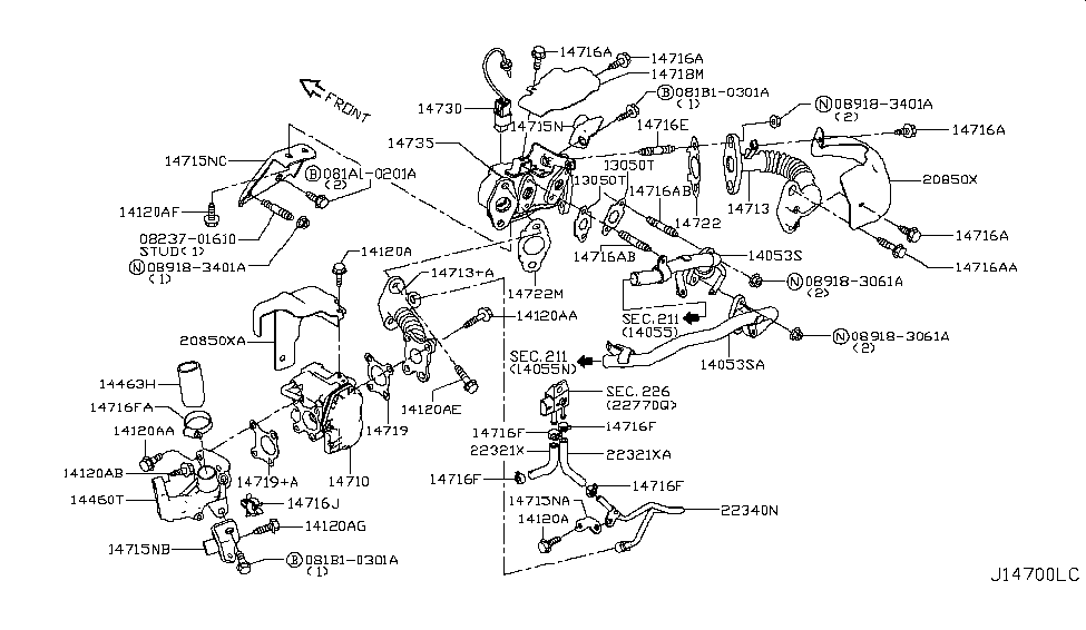2015 Nissan Juke EGR Parts Bolt Diagram for 14069-JD00A