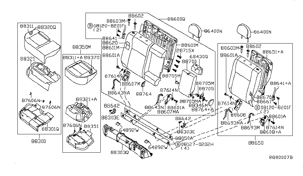 2012 Nissan Sentra Rear Seat Bolt Diagram for 876N9-3U000