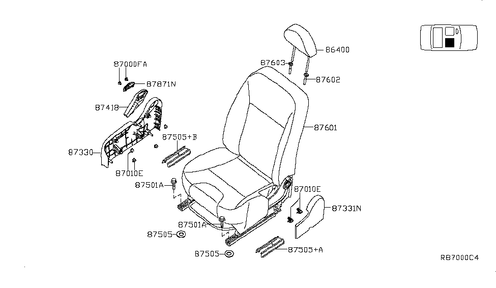 2011 Nissan Sentra Front Seat Cover-Seat Slide Diagram for 87508-ET01B