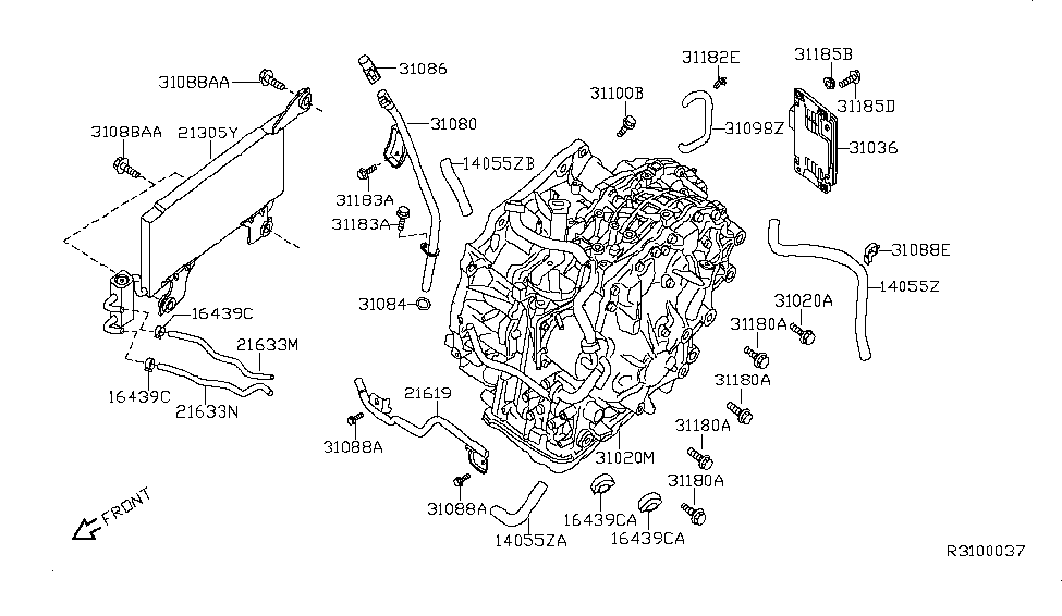 2008 Nissan Sentra Auto Transmission,Transaxle & Fitting Clamp Diagram for 16439-7S01A