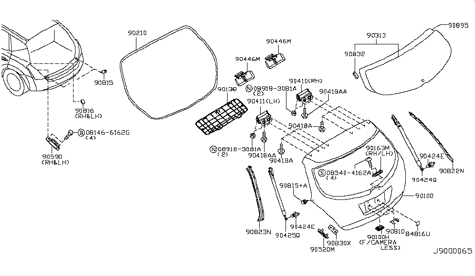 2006 Nissan Murano Back Door Panel & Fitting Stay Assembly-Back Door, L Diagram for 90451-CB801