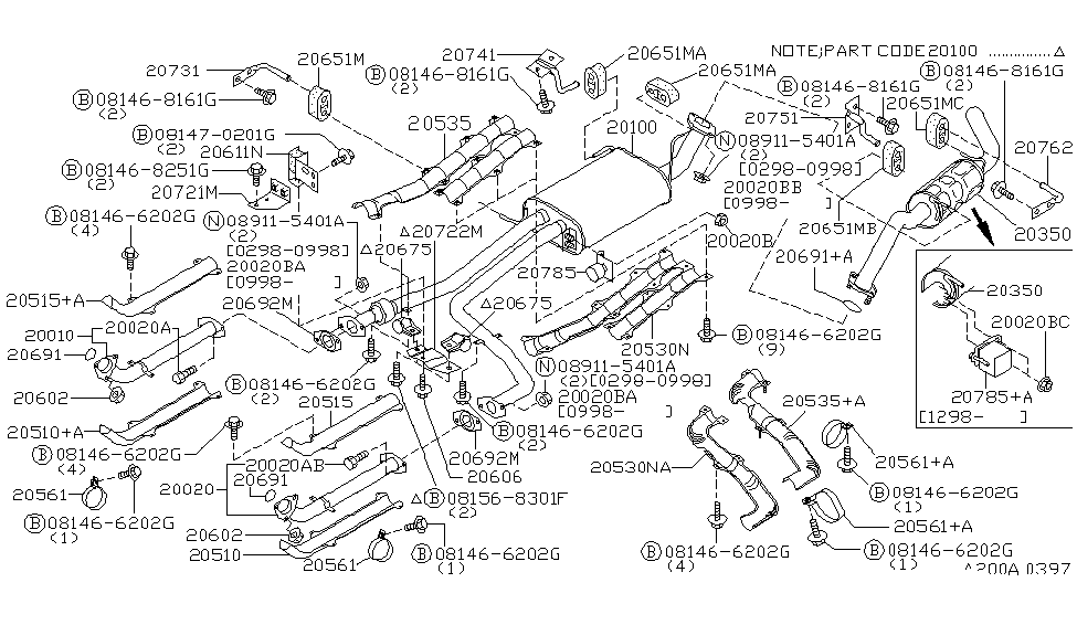1999 Nissan Pathfinder Exhaust Tube & Muffler Bolt-Hex Diagram for 08146-8251G