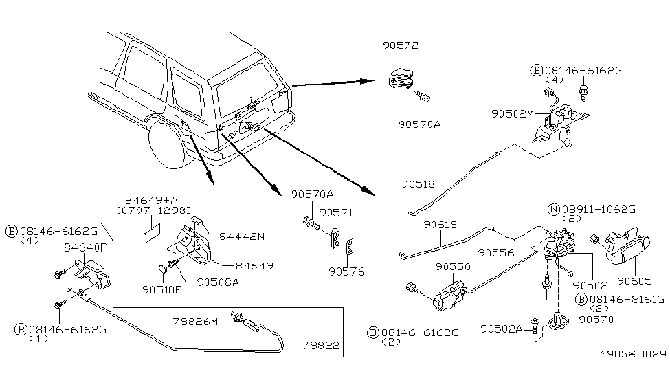 1998 Nissan Pathfinder Back Door Lock & Handle STRIKER-Back Door Lock Diagram for 90570-70N00