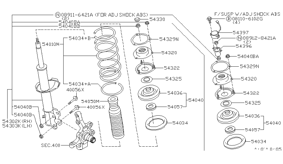 1998 Nissan Pathfinder Front Suspension Front Spring Seat Assembly Upper Diagram for 54040-0W000