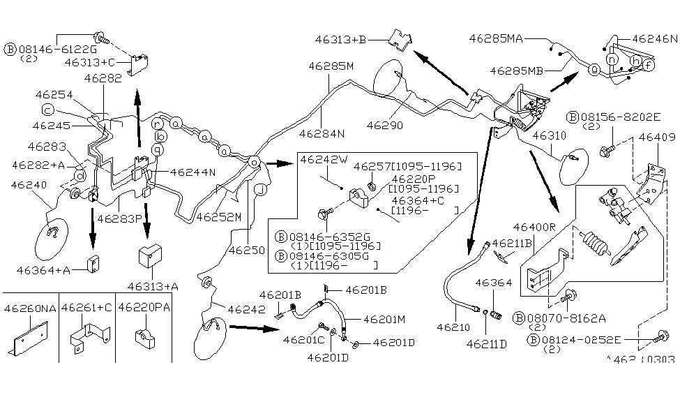 1996 Nissan Pathfinder Brake Piping & Control Bolt-Hose Bracket Diagram for 46356-0E000