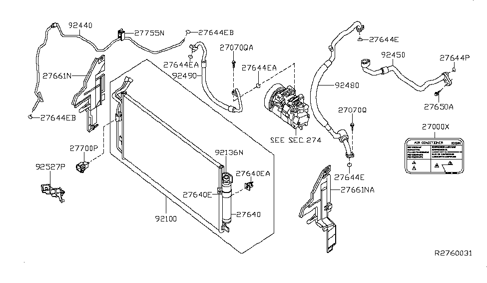 2009 Nissan Altima Coupe Condenser,Liquid Tank & Piping Pipe-Front Cooler, Low Diagram for 92450-JA100