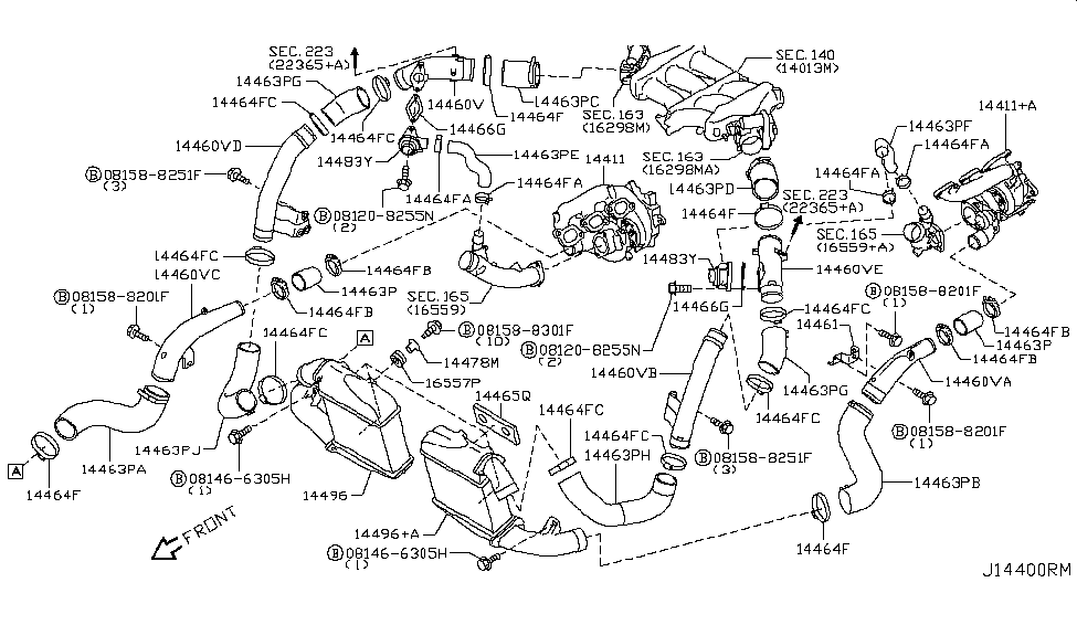 2019 Nissan GT-R Turbo Charger Mounting Rubber Diagram for 14477-JF00A