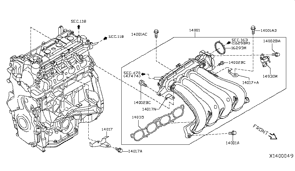 2015 Nissan Versa Sedan Manifold Gasket-Manifold Diagram for 14035-1HK0A