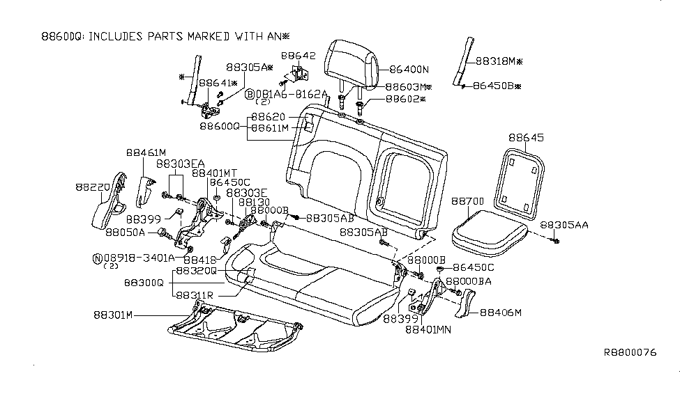 2018 Nissan Frontier Rear Seat Device Assembly-RECLINING, 2ND R Seat Outer Diagram for 88401-EA510
