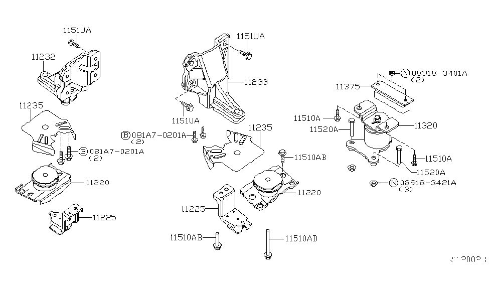 2008 Nissan Frontier Engine & Transmission Mounting Engine Mounting, Rear Diagram for 11320-EA001