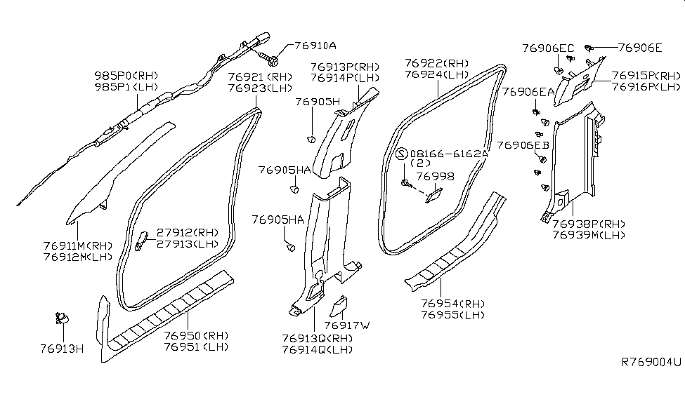 2018 Nissan Frontier Body Side Trimming Clip-Trim Diagram for 01553-0162U