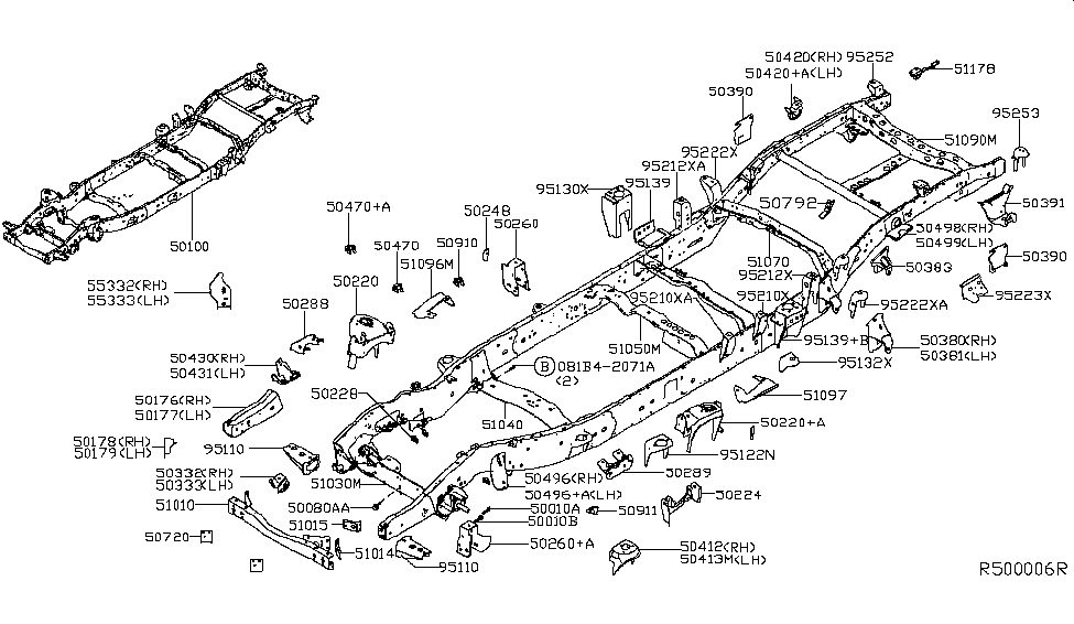 2018 Nissan Titan Frame Extension Assembly Front Side Member RH Lower Diagram for 50176-7S030