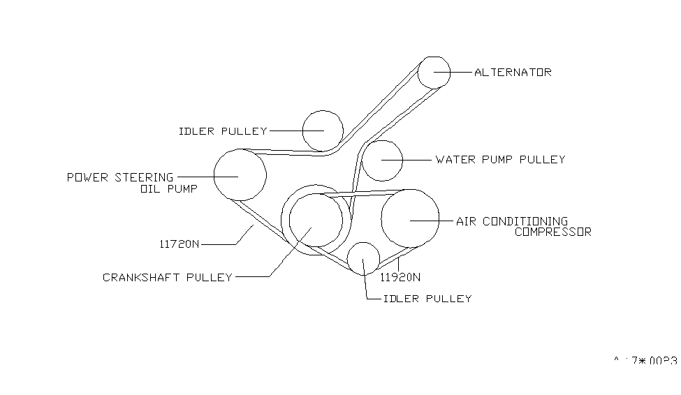 1999 Nissan Altima Fan,Compressor & Power Steering Belt Compressor Belt Diagram for 11920-9E005