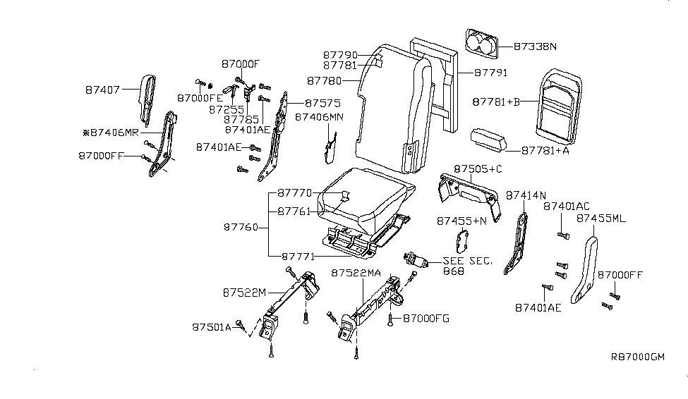 2013 Nissan Titan Front Seat Latch-Front Seat Diagram for 87575-7S200