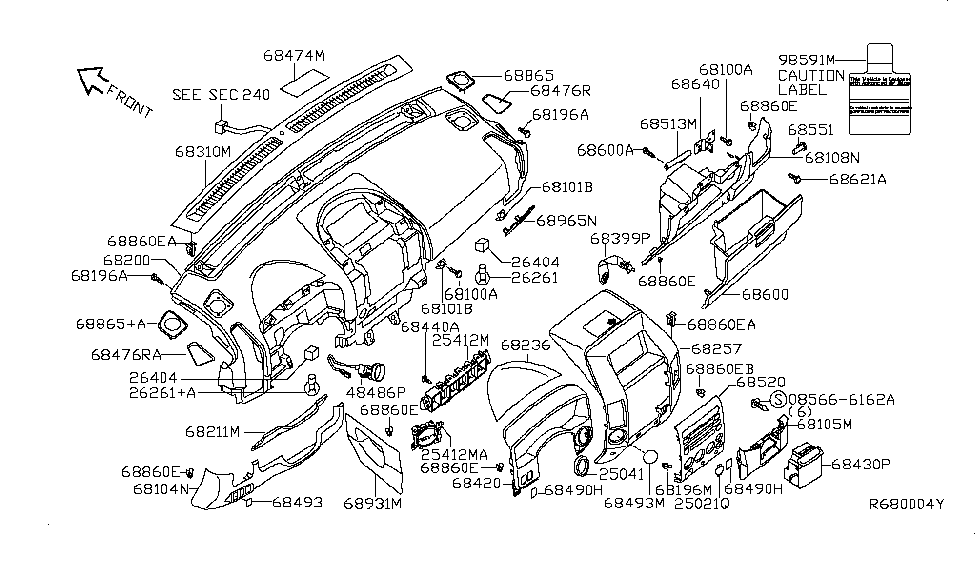 2011 Nissan Titan Instrument Panel,Pad & Cluster Lid Label Diagram for 98590-JA00A