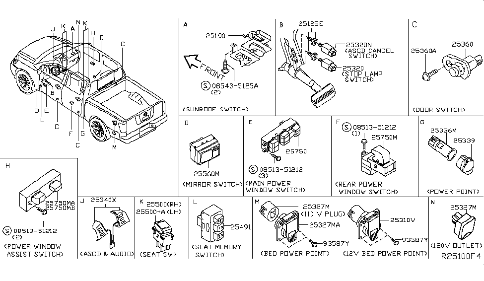 2014 Nissan Titan Switch Switch Mirror Control Diagram for 25570-CL00A
