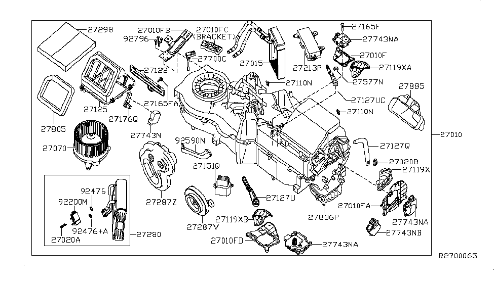 2013 Nissan Titan Heater & Blower Unit Lever-Heater Unit Diagram for 27163-ZR00A