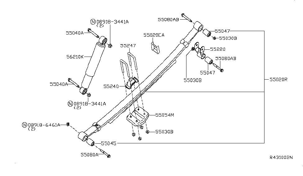 2015 Nissan Titan Rear Suspension Rear Spring Seat Assembly Lower Diagram for 55054-7S200