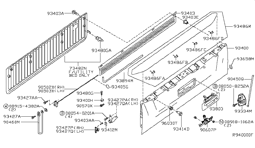2012 Nissan Titan Rear Body Rear Gate & Fitting Screw-GROMMET Diagram for 01553-0067U