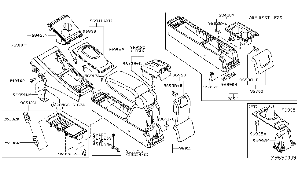 2010 Nissan Versa Sedan Console Box Protector Diagram for 25336-7990A