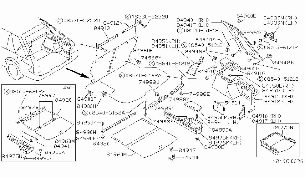 Nissan 84950-55A01 FINISHER-Trunk Side Lower RH