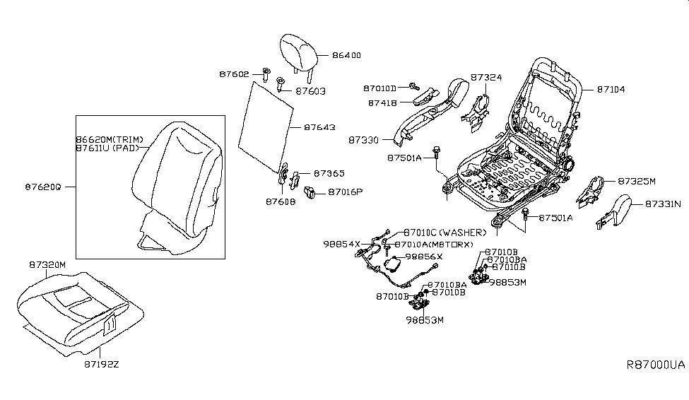 Nissan 87611-3NF0A Frame ADJUSTER Assembly-Front Seat RH