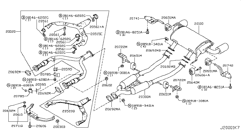 2013 Nissan 370Z Exhaust Tube & Muffler Gasket-Exhaust Diagram for 20692-8H30A