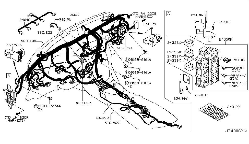 2019 Nissan 370Z Wiring Bracket-Fuse Block Diagram for 24317-JK60A