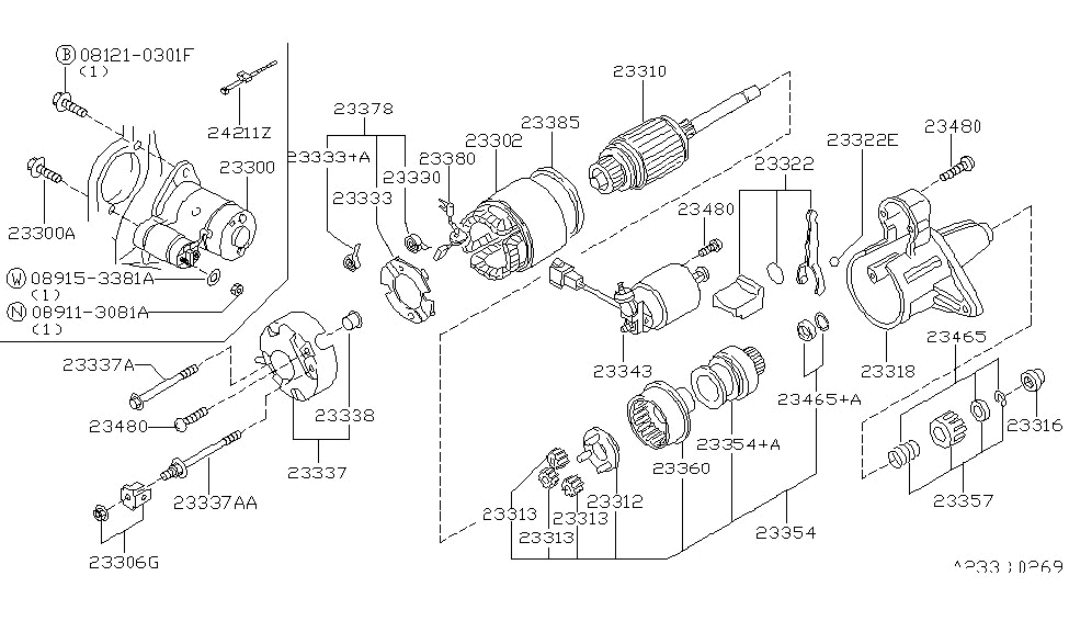 1998 Nissan Quest Starter Motor Bearing Diagram for 23325-42L70