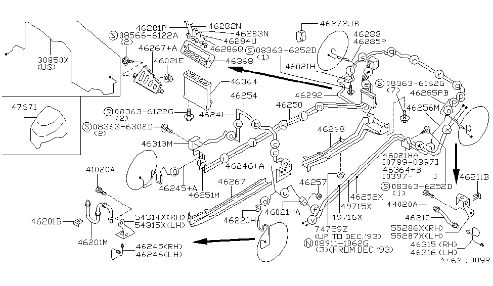 1993 Nissan 300ZX Brake Piping & Control Nut Diagram for 08911-1062G