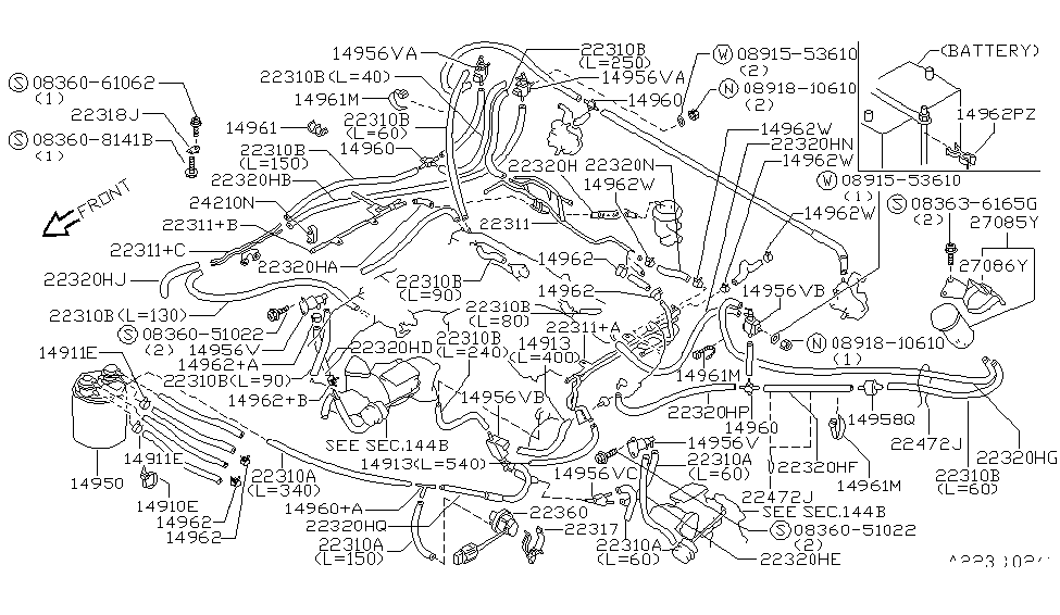 1996 Nissan 300ZX Engine Control Vacuum Piping Nut Diagram for 08918-10610