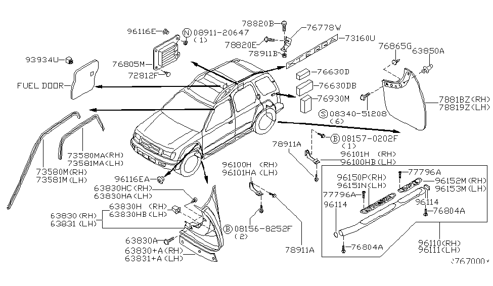 2004 Nissan Xterra Body Side Fitting Mat-Cat Step, RH Diagram for 96150-7Z000