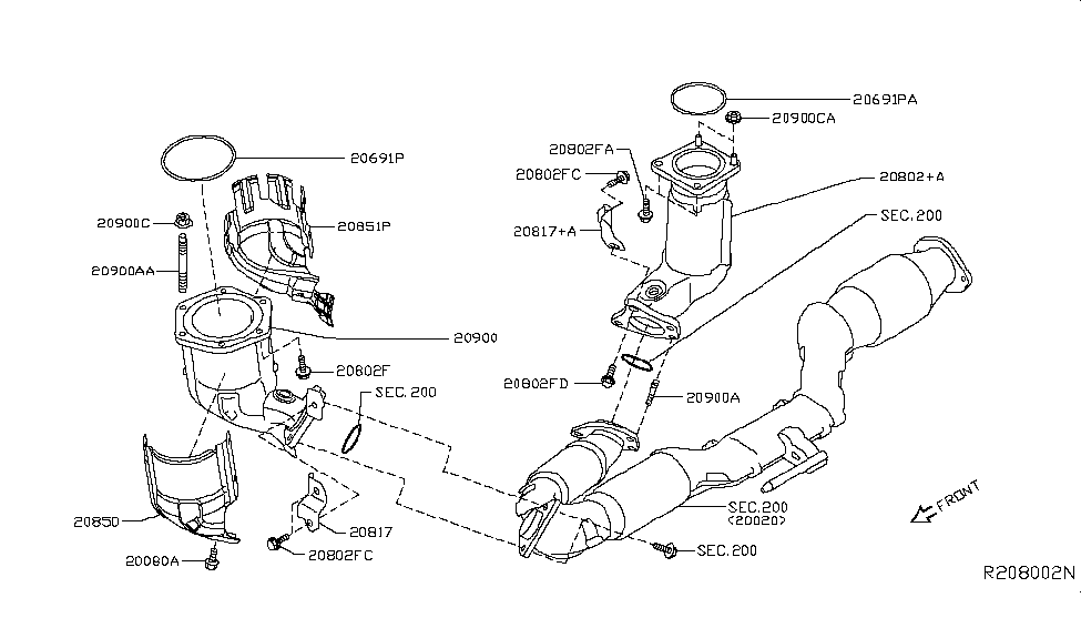2015 Nissan Pathfinder Catalyst Converter,Exhaust Fuel & URE In Stud Diagram for 14064-58Y0A