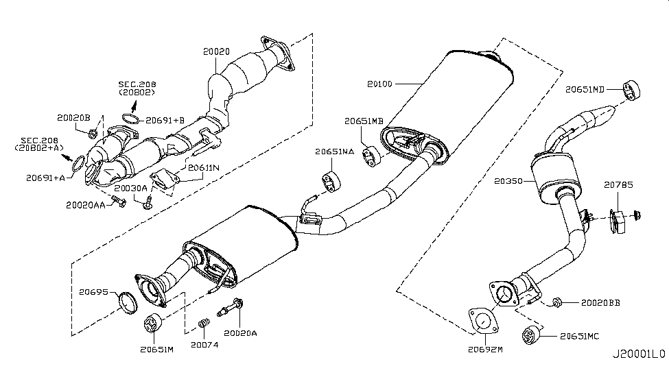 2012 Nissan Quest Exhaust Tube & Muffler Bolt Diagram for 20606-8H30A