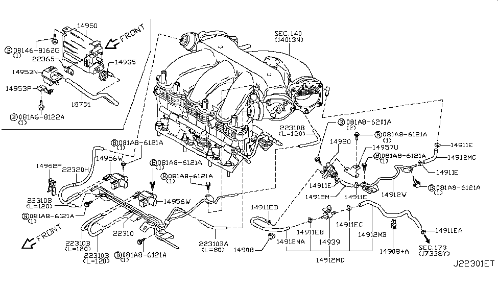 2016 Nissan Quest Engine Control Vacuum Piping Clamp Diagram for 16439-42L0A