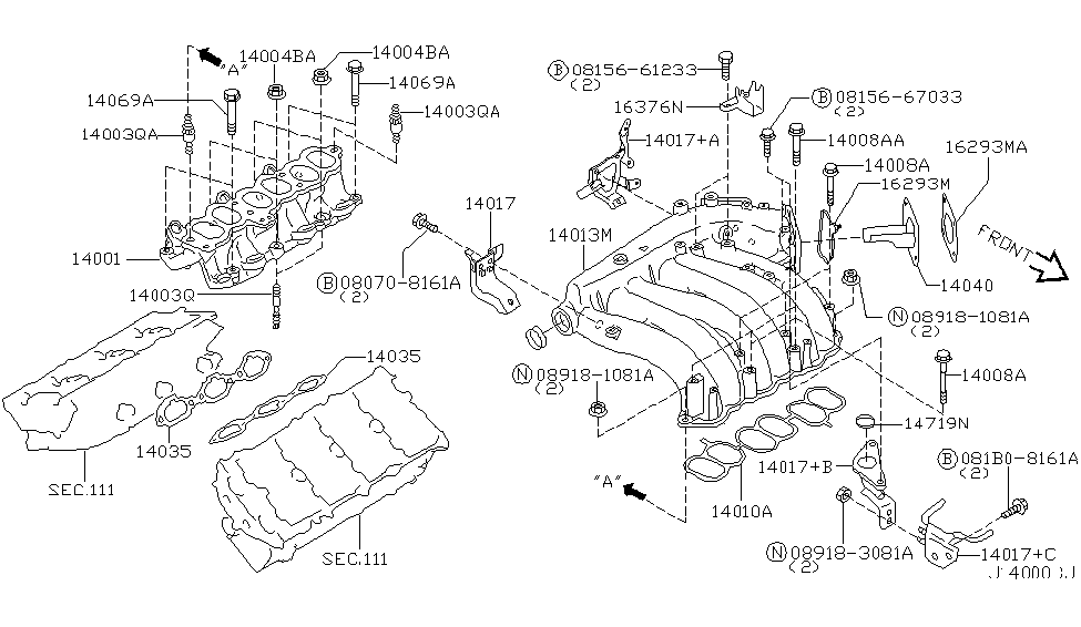 2002 Nissan Maxima Manifold COLLECTR-Manifold Diagram for 14010-3Y110