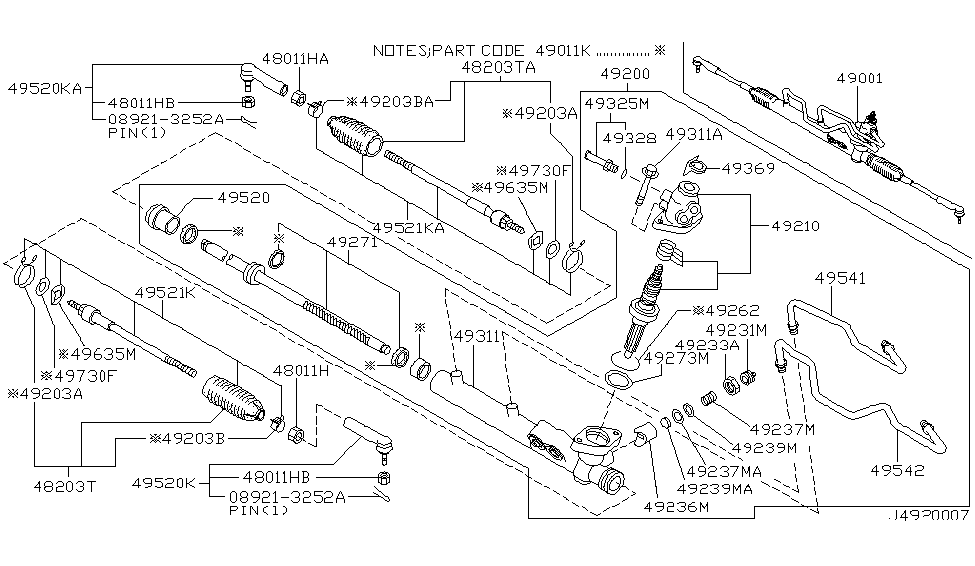 2000 Nissan Maxima Power Steering Gear Bolt Rear Housing Diagram for 49366-AA000