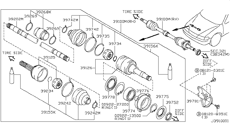 2000 Nissan Maxima Front Drive Shaft (FF) Repair Kt Dust Boot, Outer Diagram for 39241-5V125