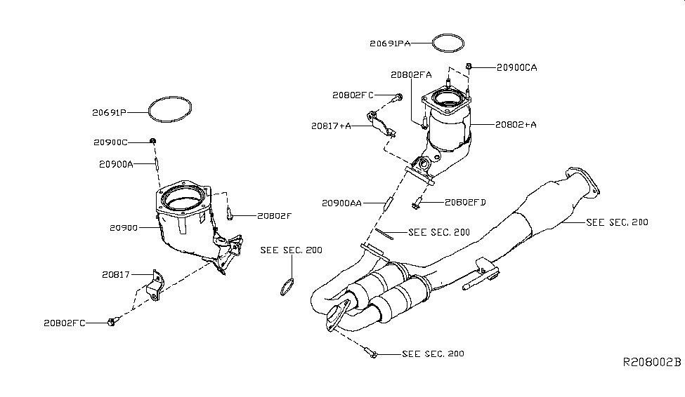 2016 Nissan Maxima Catalyst Converter,Exhaust Fuel & URE In GUSSET Diagram for 20817-9N00A