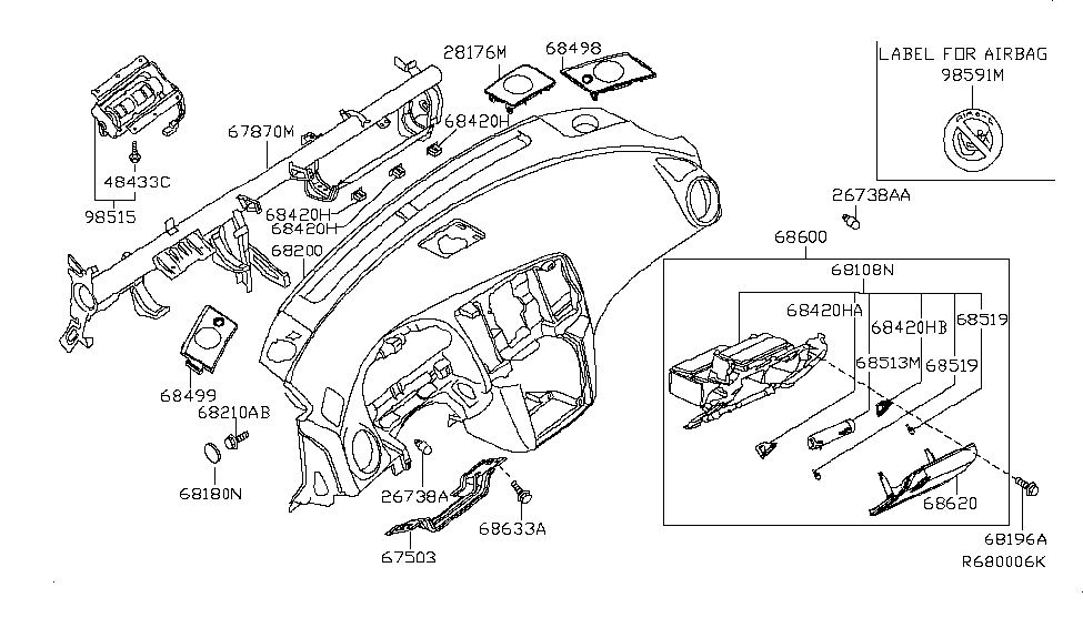 2010 Nissan Maxima Instrument Panel,Pad & Cluster Lid Damper Assy-Glove Box Diagram for 68513-9N10A