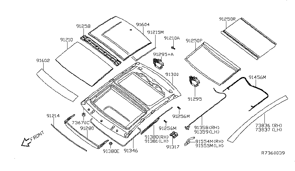 2013 Nissan Maxima Sun Roof Parts Protector Diagram for 91761-9N02A