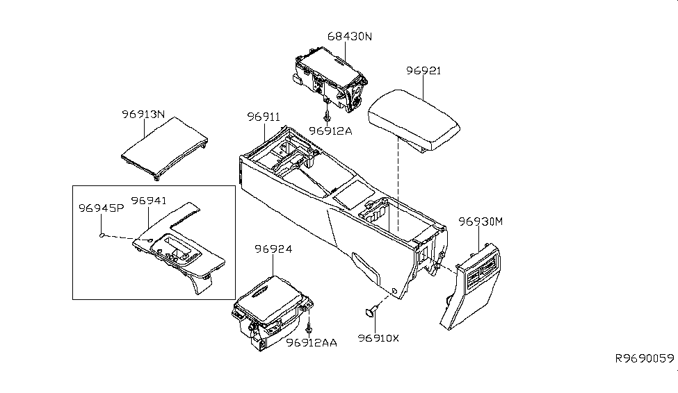 2012 Nissan Maxima Console Box Pocket-Console Diagram for 96924-9N00A
