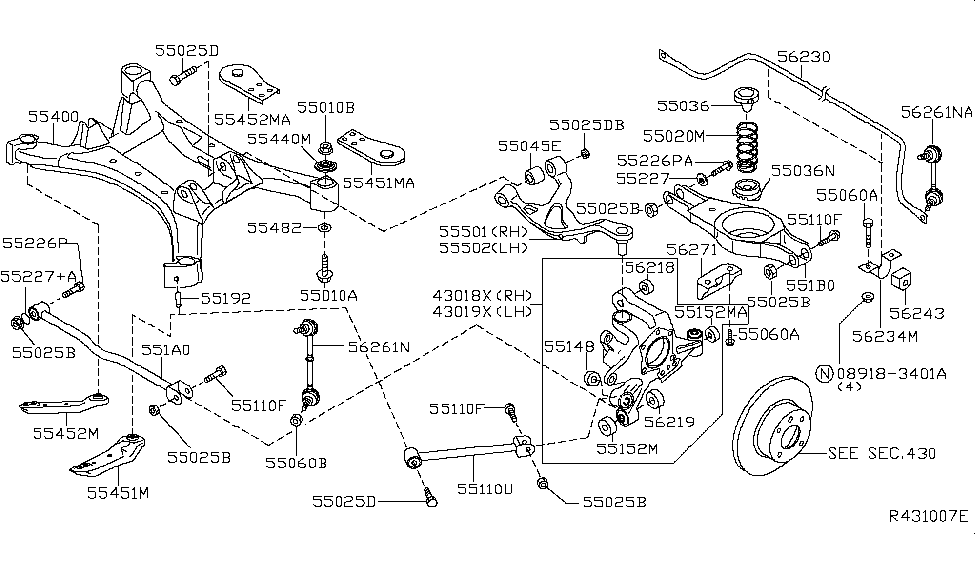 2014 Nissan Maxima Rear Suspension Rear Spring Seat-Rubber Diagram for 55050-3Z000