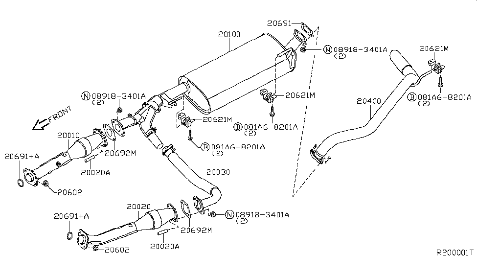 2010 Nissan Armada Exhaust Tube & Muffler Front Exhaust Tube Assembly Diagram for 20010-ZE00A