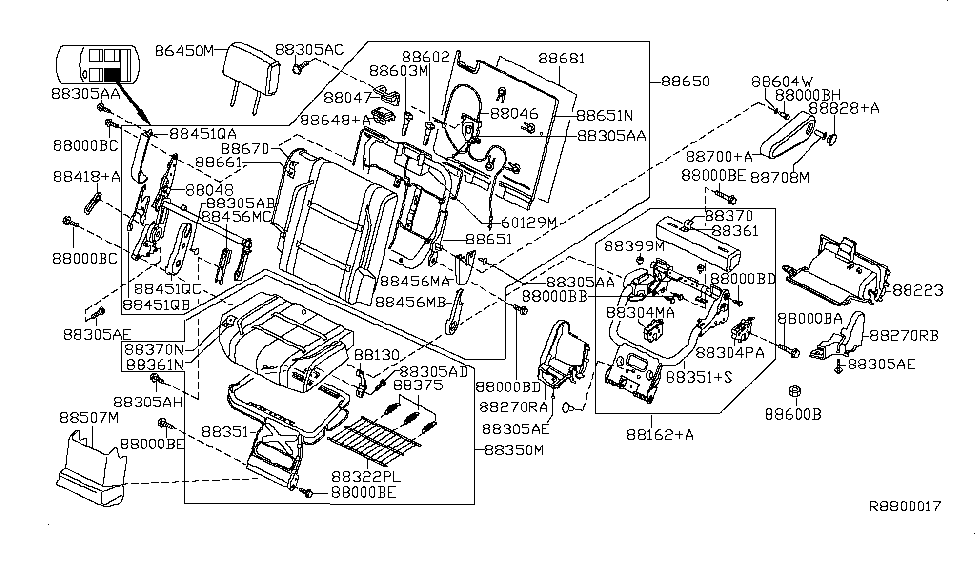 2004 Nissan Armada Rear Seat Nut Self Lock Diagram for 11258-D0101