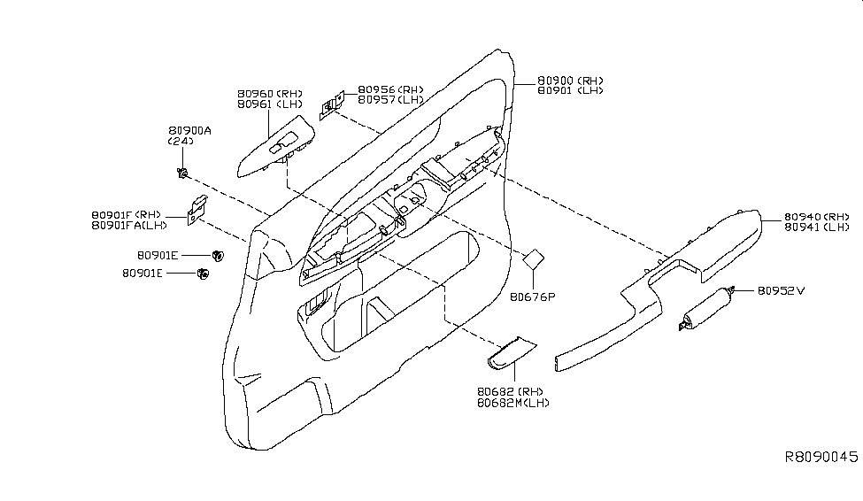 Nissan 80955-ZQ00A Bracket-Front Door Grip, LH