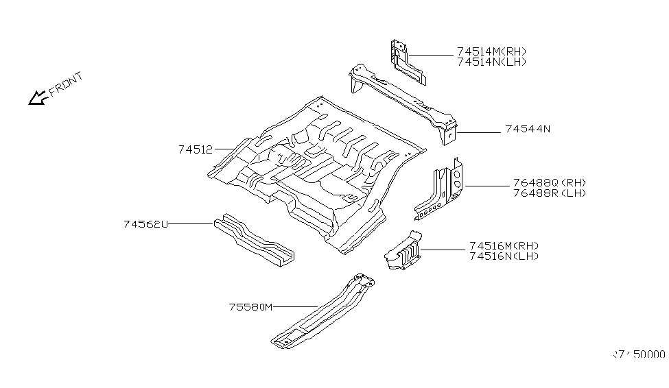 Nissan 75588-28G00 Reinforce-Rear Floor, Front