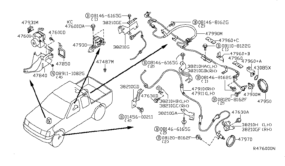2002 Nissan Frontier Anti Skid Control Bracket-Sensor Diagram for 47960-7Z664