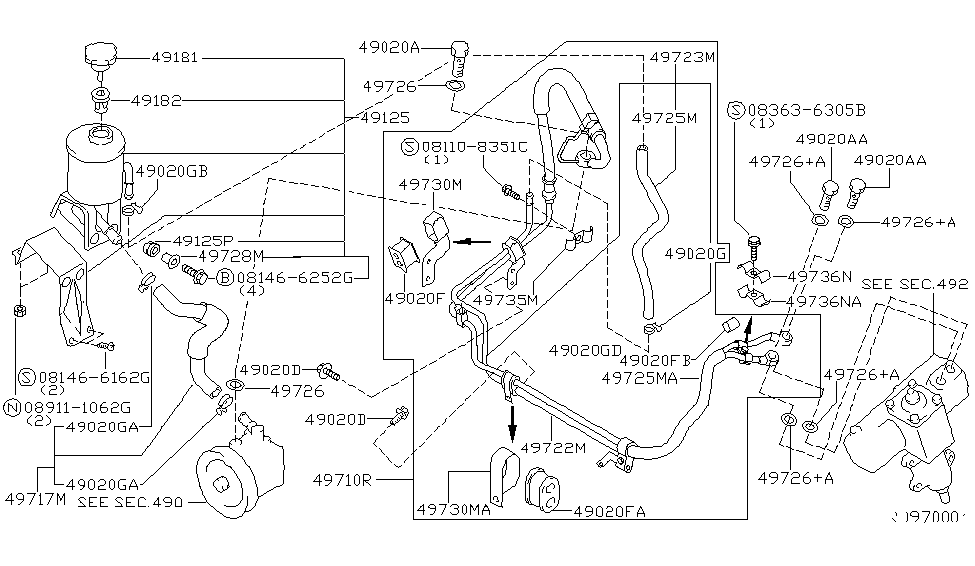 2000 Nissan Frontier Power Steering Piping Tank Assy-Reservoir Diagram for 49180-8B410