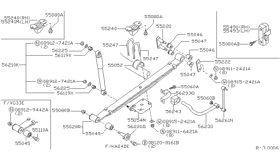 1999 Nissan Frontier Rear Suspension Spring Assy-Leaf, Rear Diagram for 55020-3S505